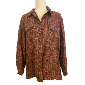 Chicos Womens Longsleeve Lightly Quilted Blouse Size 2 (12) Brown Button Down